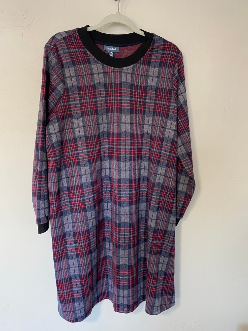 NWT ModCloth Plaid Nightgown 1X Red Gray Black